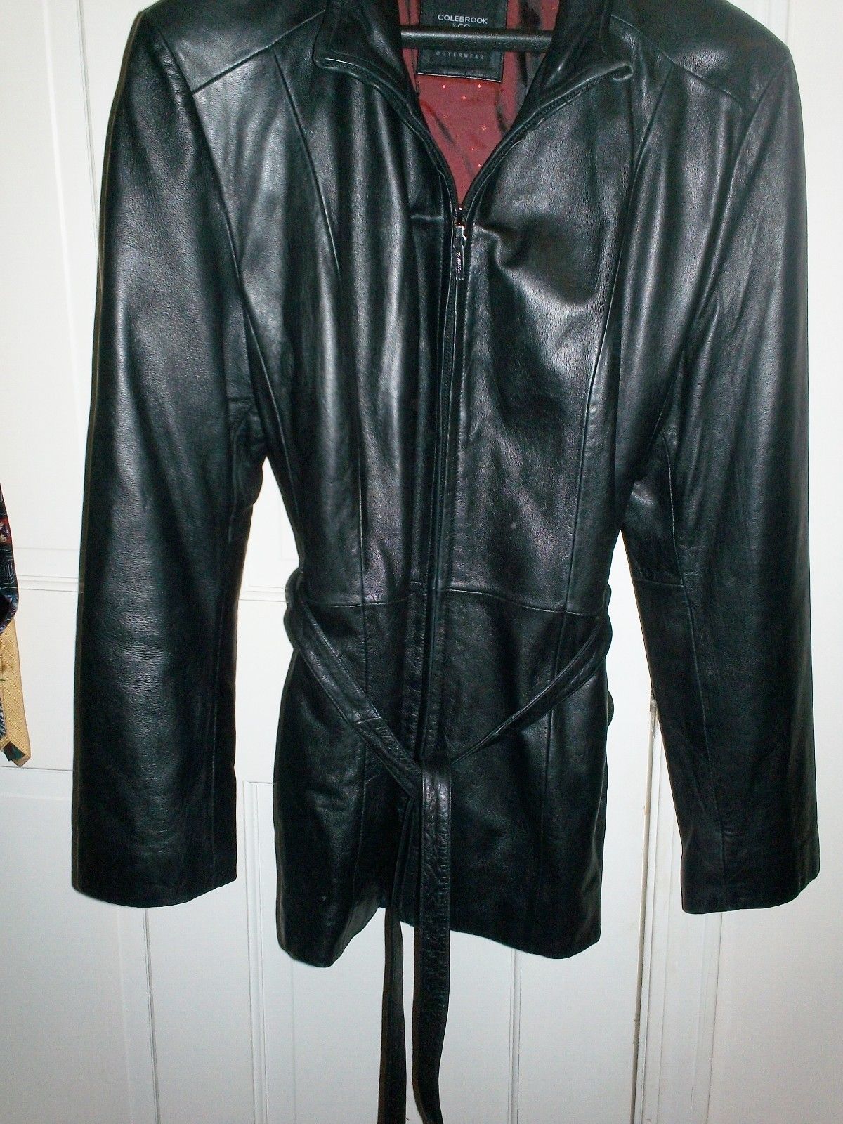 COLEBROOK & CO Women's Leather Jacket BLACK SIZE M, BELTED & ZIPPER ...