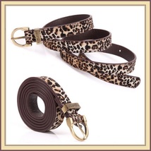  Fashionable Leopard Style with Metal Buckle 3cms Wide Genuine Cow Leather Belt image 2