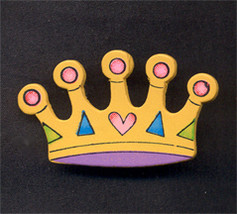 CROWN BUTTON PIN BROOCH-Wood Queen Princess Funky Diva Jewelry - $4.97