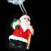SANTA CLAUS PENDANT NECKLACE-Christmas Holiday Costume Jewelry-G - $6.97