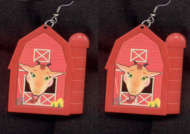 GOAT BARN EARRINGS-Country Farm Animal Farmer Funky Jewelry-HUGE - $4.97