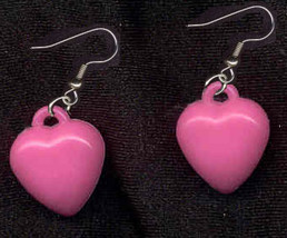 HEART EARRINGS-Fun Pastel Puffy Love Charm Novelty Jewelry-DK-PK - $4.97