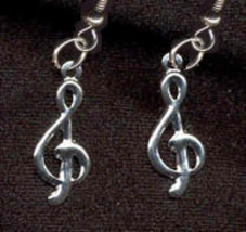 Music Note Earrings Teacher Choir Funky Jewelry Treble Clef Silv - $6.97