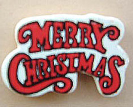 MERRY CHRISTMAS PIN BROOCH-Wood Holiday Stocking Stuffer Jewelry - $3.97