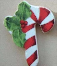 CANDY CANE HOLLY PIN BROOCH-Wood Holiday Christmas Funky Jewelry - $3.97