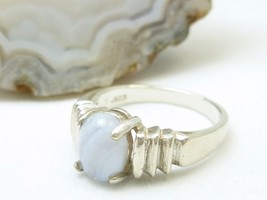 Blue Lace Agate Oval Smooth Polished Gemstone Sterling Ring Size 6.5 - $28.00