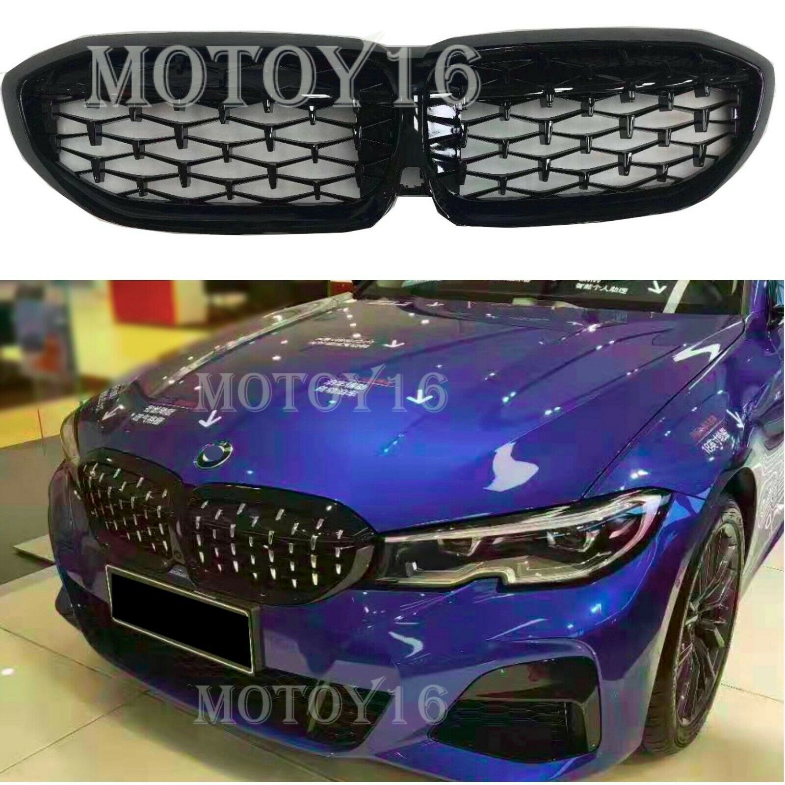 All Black Grill for BMW New 3 Series G20 G28 Diamond Kidney Grille 2020 ...