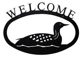 Wrought Iron Welcome Sign Loon Silhouette Small Outdoor Plaque Bird Deco... - $21.28