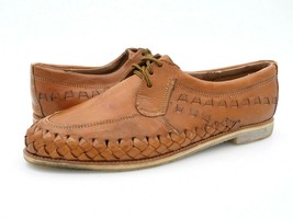 Super Aztec Mens 12 Brown Solid Woven Leather Lace Up Low Top Loafer Shoes - $31.99