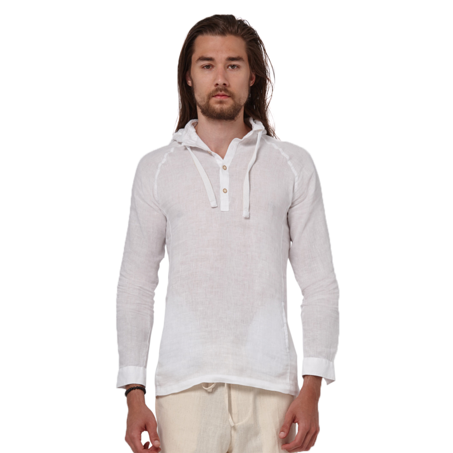 Men Beach Hawaai Wedding Linen Hooded Long Sleeve Shirt – Regular ,Big & Tall