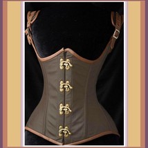 Renaissance Faux Leather Satin Buckle Clasp Under Bust Lace Up Steampunk Corset 