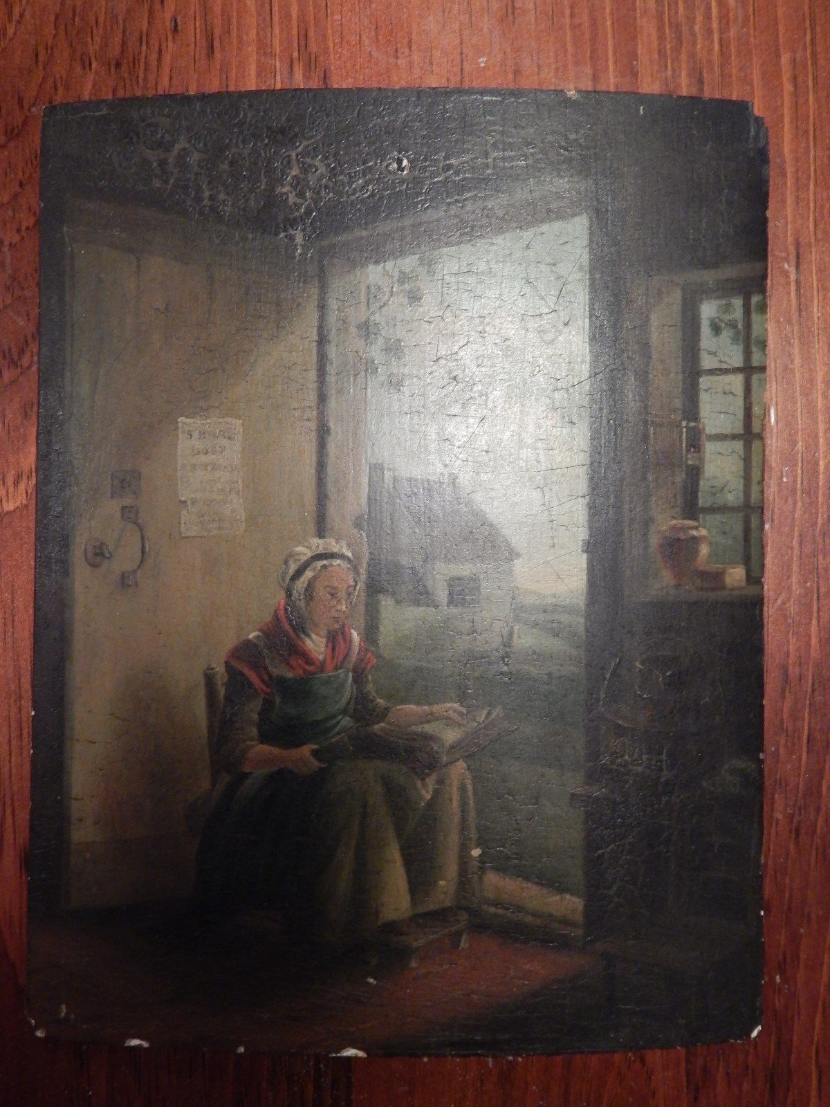 Antique 1700's 1800's Painting on Wood Board Paintings