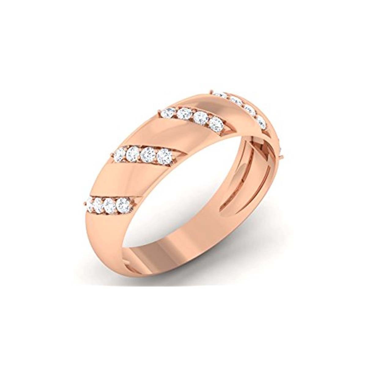 14K Rose Gold Fn RD Cut White CZ Diamond Wedding Engagement Fashion Band Ring