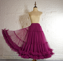 Women Maroon Tiered Tulle Skirt Outfit Plus Size A-Line Layered Tulle Tutu Skirt image 2