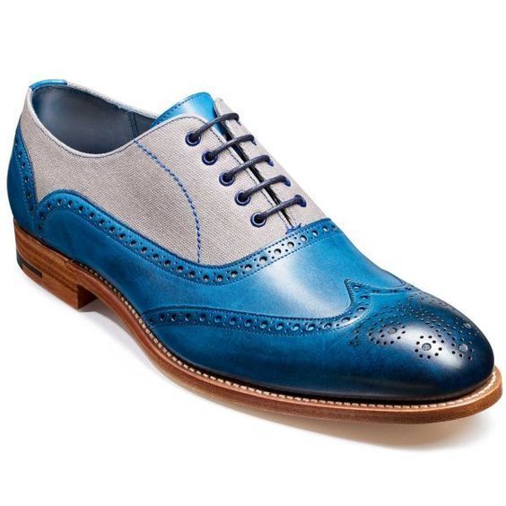 New Handmade men Lennon Brogue Shoes - Blue Hand Painted,Men spectator shoes