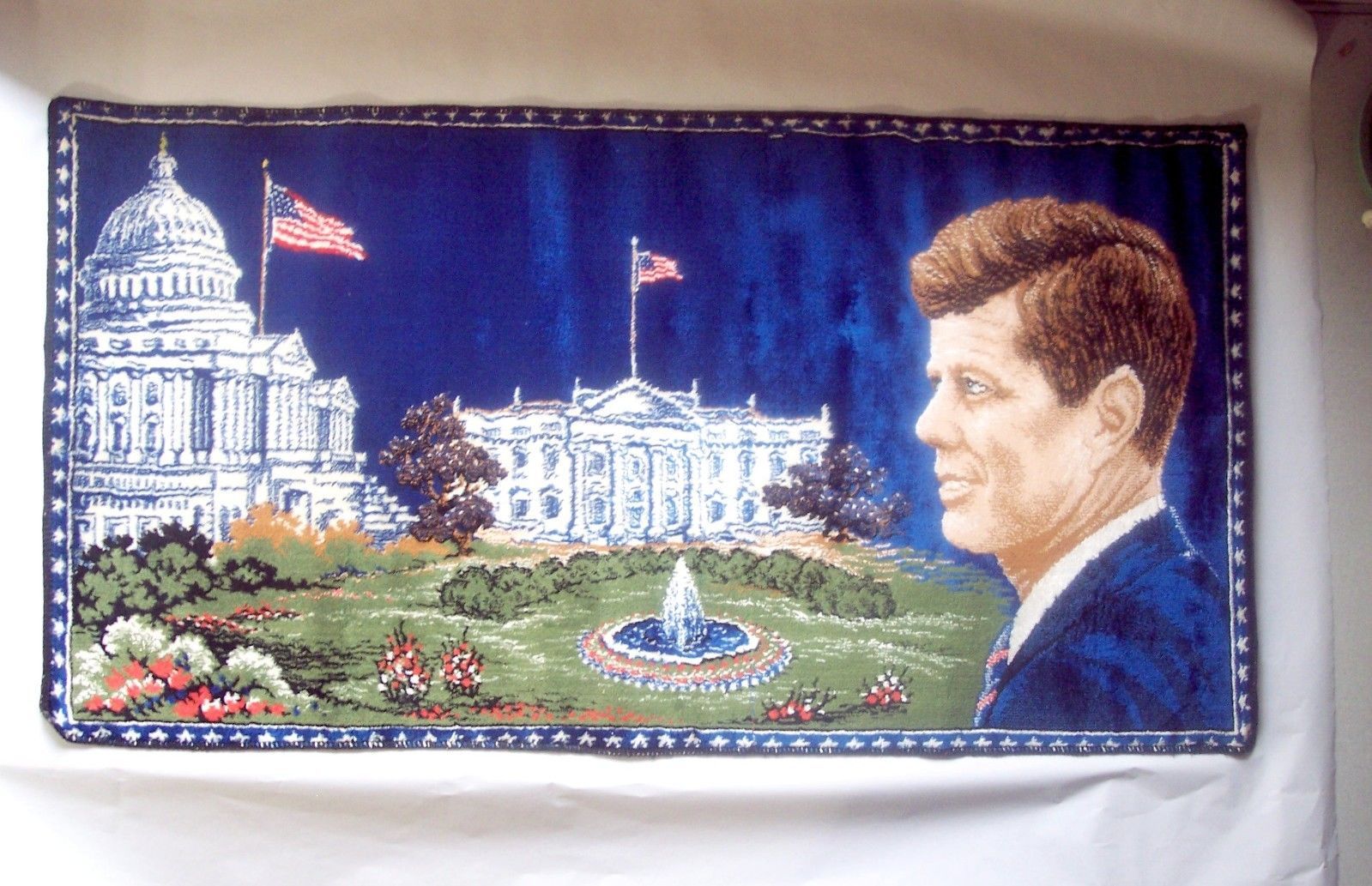 Vintage 1960's JFK Tapestry John F Kennedy Wall Hanging Excellent