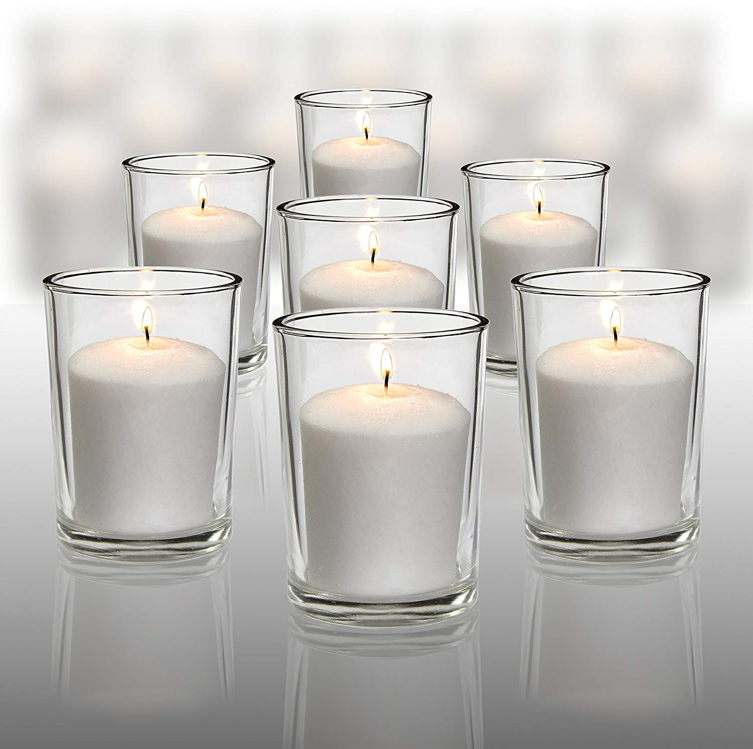 White Votive Candles 24 Pack Clear Glass Cups, Unscented, Extra