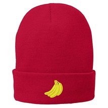 Trendy Apparel Shop Bananas Embroidered Winter Knitted Long Beanie - Red - $14.99