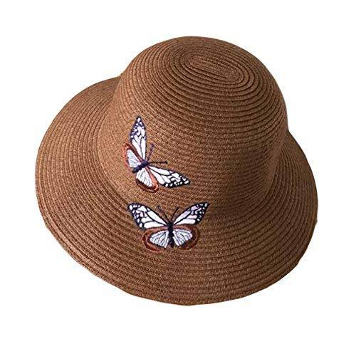 PANDA SUPERSTORE Foldable Summer Straw Hat Butterfly Embroidery Beach Sun Hat fo