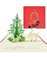 Merry Christmas Tree Pop-up Cards Reindeer Card Handmade With Envelope - $12.23
