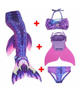 4PCS/Set Swimmable Diamonds Mermaid Tail With Mono Fin Girls Swimsuit Co... - $35.99