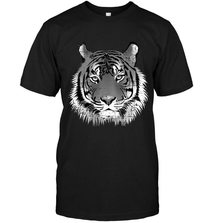 Tiger Face TShirt Distressed Shirt Gray Male Tigers - T-Shirts, Tank Tops