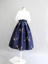 Navy Midi Pleated Skirt Outfit Women High Waisted Midi Party Skirt Plus Size image 4