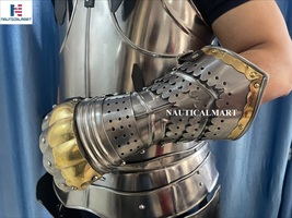 NauticalMart Armor Brass Accents Gauntlet Gloves Medieval Knight Costume 