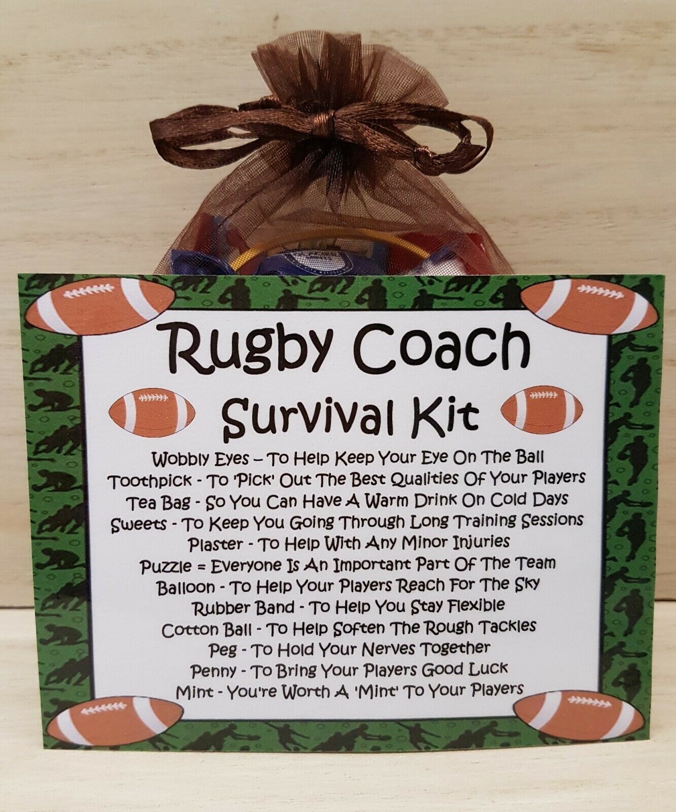 Rugby Coach Survival Kit Fun Novelty Gift & Card Alternative