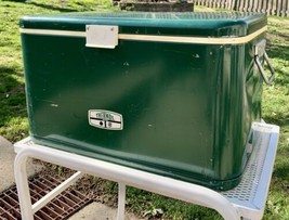 Vintage Thermos Green Metal Cooler 43 Qt with Tray Bottle Openers 22” Ic... - $84.15