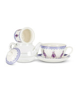 Tea for One Teapot 5 pc Set 12 oz Lavender Sprigs Bone China Glass Mothe... - $42.56