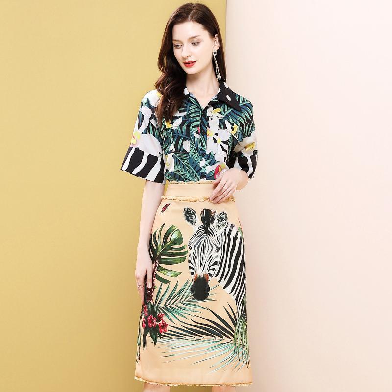 Two Pieces Set Animal Jungle Print Top and Vintage Mini Skirts Suits ...