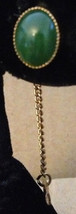 Vintage 1950s Mid Century Gold Plate Oval Chinese Nephrite Jade Cabochon Chain B - $49.99