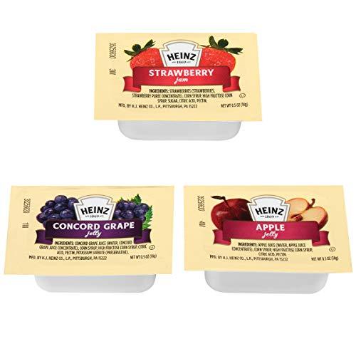 Heinz Jelly/Jam Variety Pack Grape, Strawberry, Apple, 0.5 oz. Packets