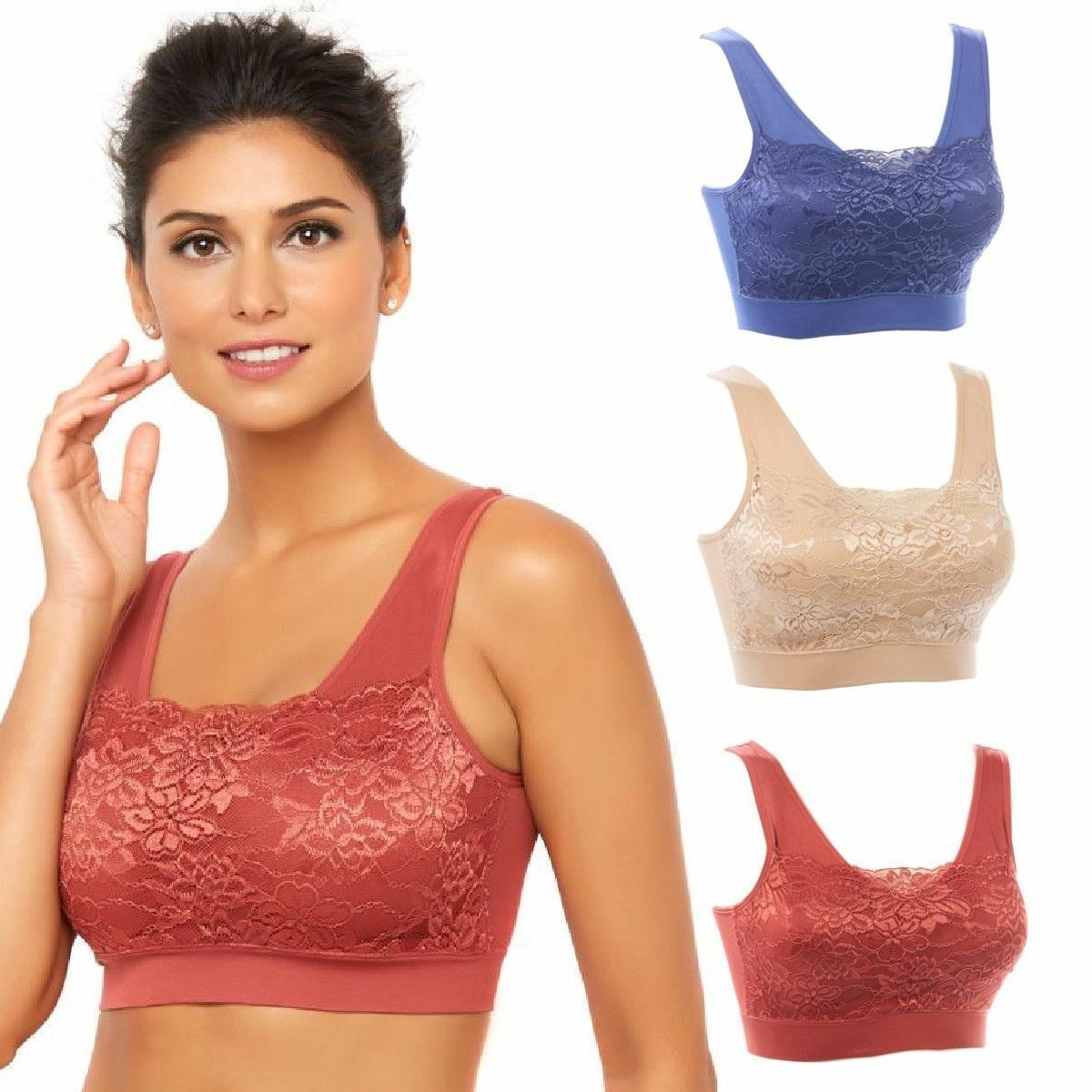 Rhonda Shear Lace Overlay 3 Pack Bra With Removable Pads Hsn 557604