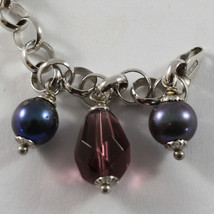 .925 RHODIUM SILVER BRACELET WITH DROPS OF PURPLE CRISTAL AND GRAY PEARLS image 2