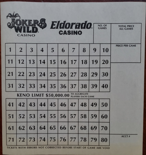 6 Sheets JOKERS WILD/EL DORADO Casino Original Keno Playing Game Sheet ...