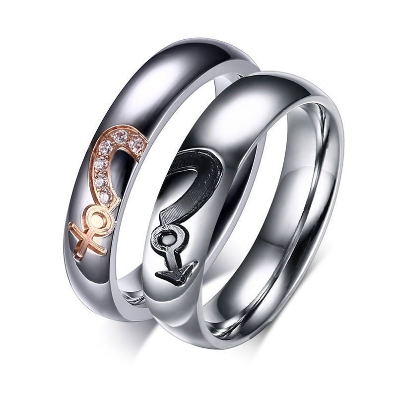 USA 2PCS Gender Symbols Heart Shape Couple Engagement Matching Wedding Rings