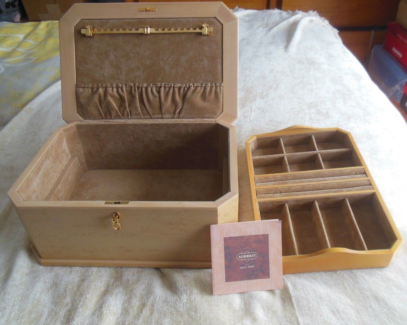Agresti Wood Jewelry Box Handcrafted Italy Lined W/Tarnish Free Ultra Suede Jewelry Boxes