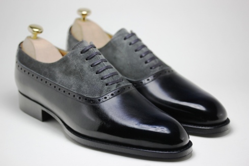 Oxford Style Black & Gray Color upper Suede Leather Plain Toe Lace Up Men Shoes