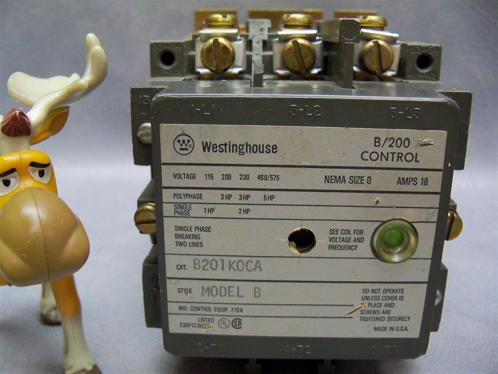 Westinghouse B/200 Control B201KOCA Model B Size 0 Starter 18 Amps 115V ...