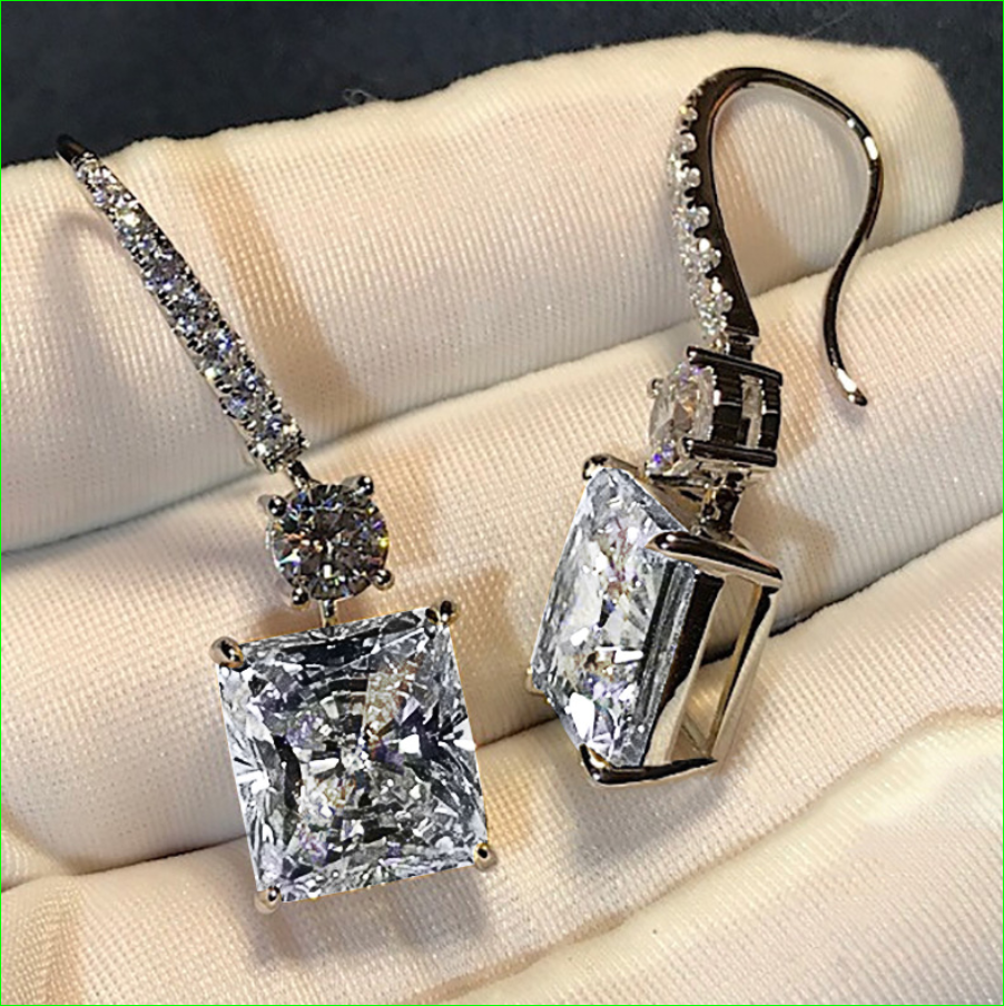 450ct Princess Cut Dvvs1 Diamond Dropdangle Earrings 18k White Gold Finish Diamond 6776