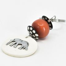 Handcrafted Kenyan Cow Bone & Beaded Elephant Keychain Key Ring Chain image 3