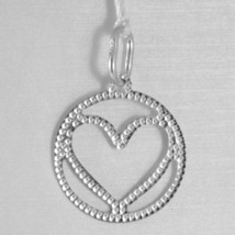 18K WHITE GOLD HEART PENDANT CHARM 22 MM FINELY WORKED, BRIGHT, MADE IN ITALY image 1