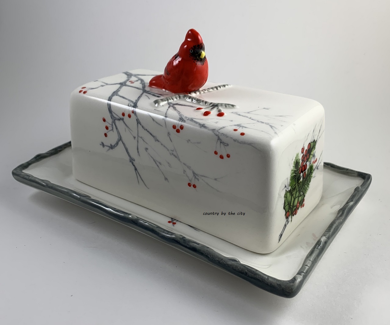 Holiday Cardinal Covered Butter Dish Butter Dishes