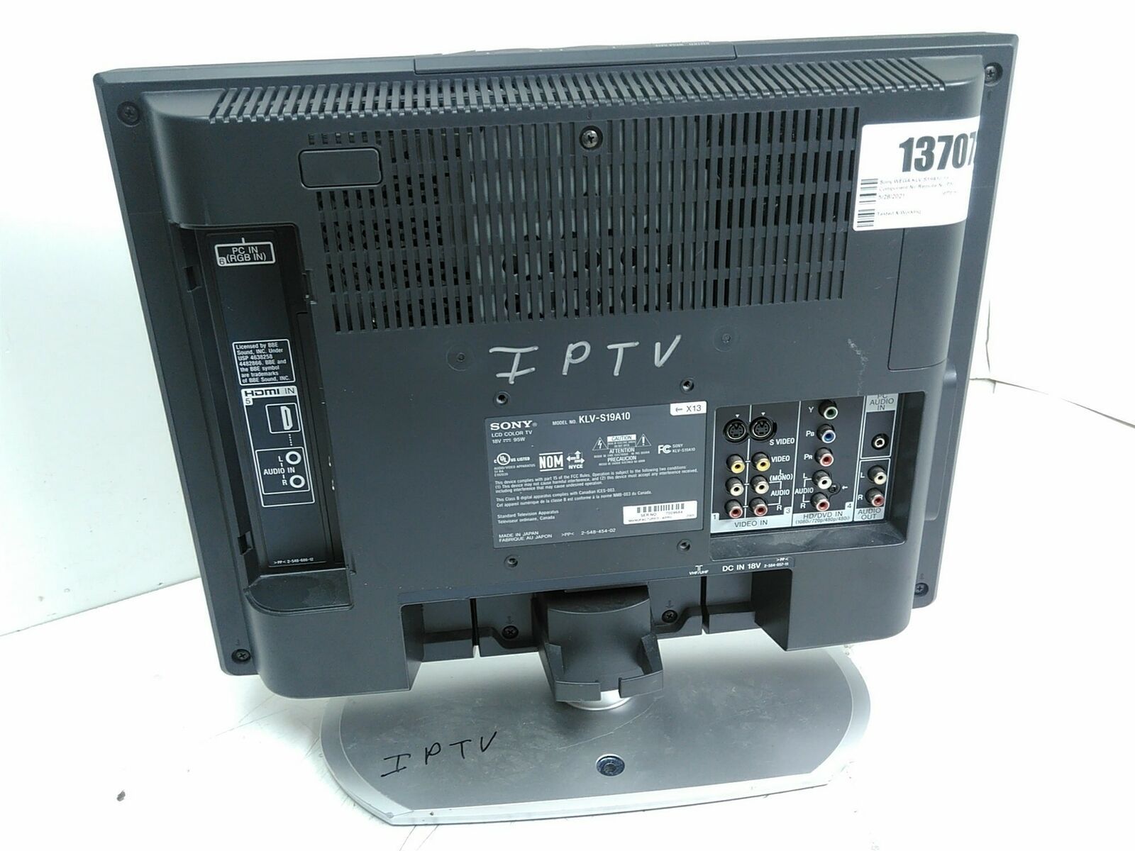 Sony WEGA KLVS19A10 19" LCD TV HDMI Component No PSU Grade C Monitors