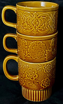 VINTAGE Japan Made Gold Colored Stackable Coffee Cups (3) 3-1/2&quot; x3&quot; - $19.00