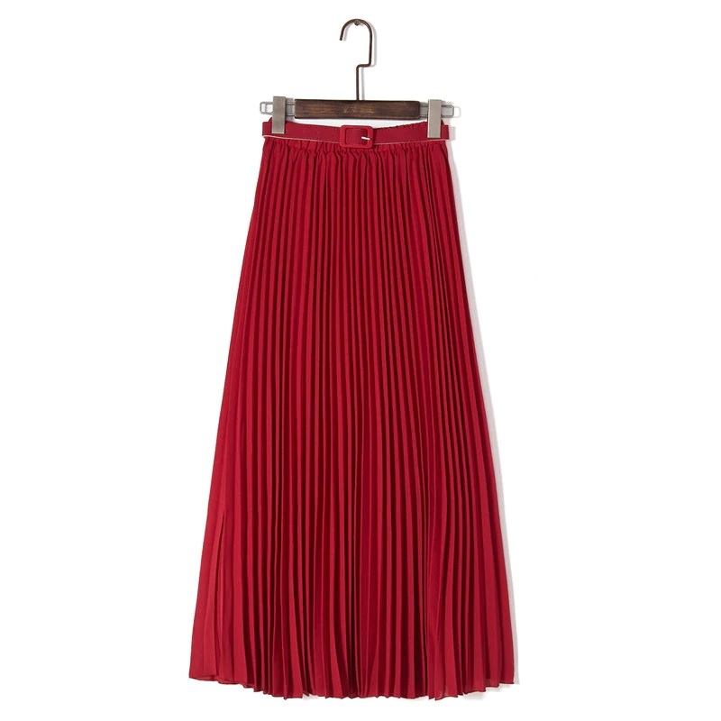 New blush pink pleated long 7/8 length casual women skirt elegant ...