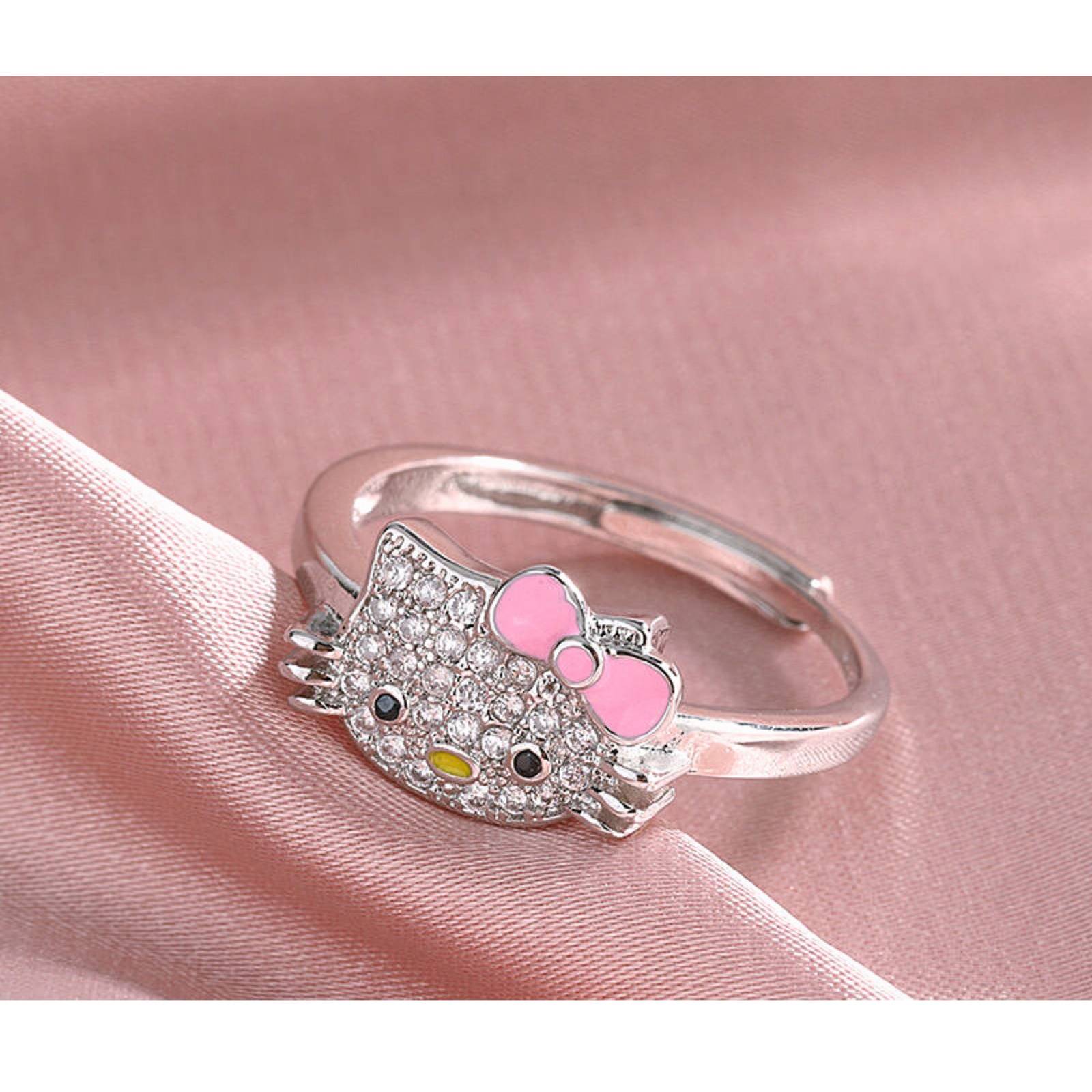 Super cute Sanrio Hello Kitty Ring, kawaii Anime Adjustable Jump Ring, pink