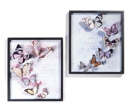 Butterfly Wall Plaque Square Framed Metal 18" Features 6 Butterflies 3D Effect